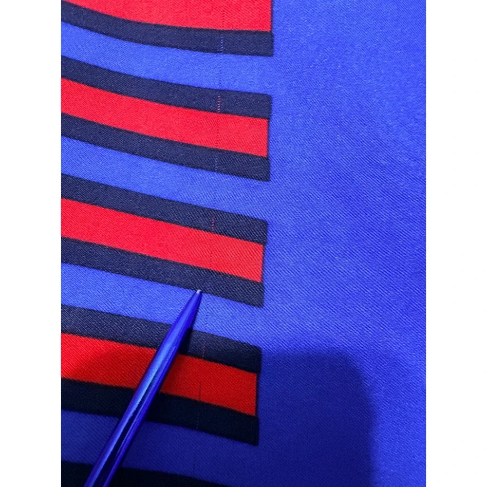 Vintage Yves Saint Laurent Silk Scarf Blue Striped Geometric Square 34in